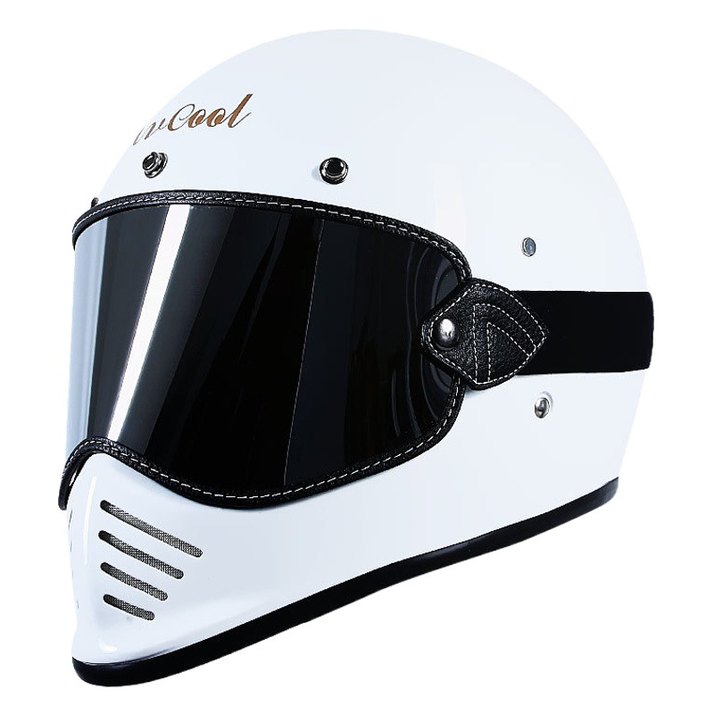 Moto-3 de fibra de vidrio Harley motocicleta retro casco moda de alta gama Caballero casco completo tira de cuero negro