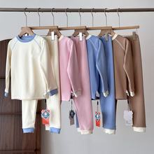 101819 秋季新款 儿童韩版拼接撞色刺绣家居服套装 一件代发