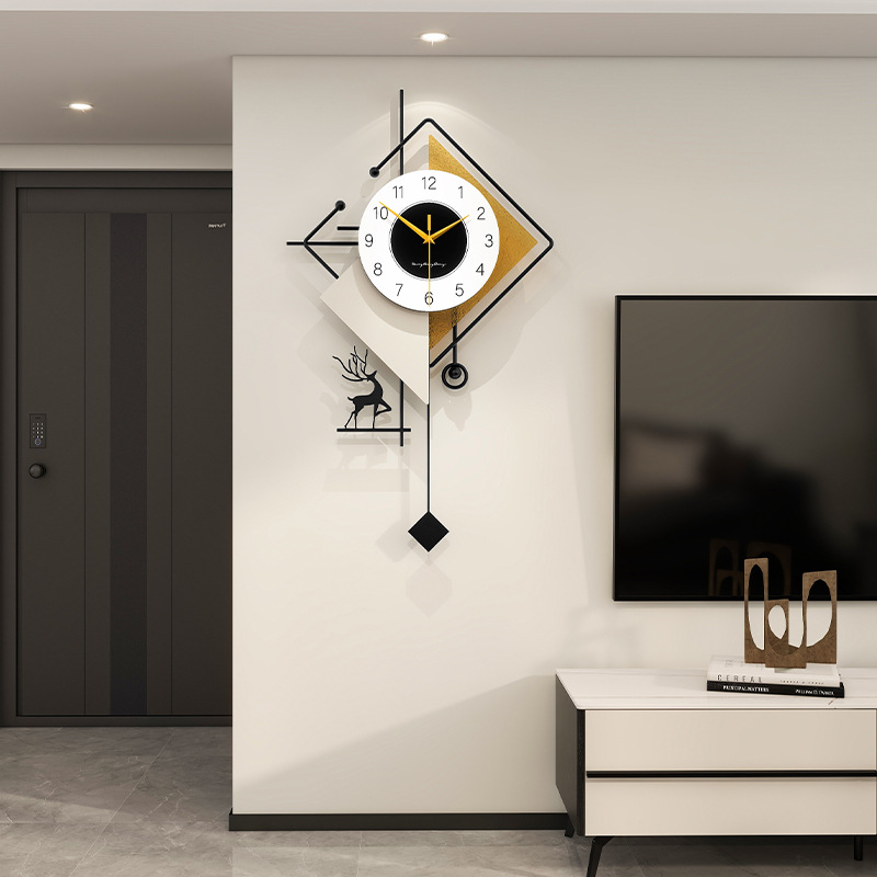 New Creative Light Luxury Wall Clock for Living Room, High-End Home Entrance Decoration Clock, No-Drill Silent Wall Clock
