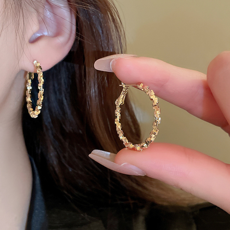 Pendientes ovalados simples de aguja de plata Pendientes de tendencia de personalidad transfronteriza europea y americana Pendientes de diseño de todo fósforo de nicho al por mayor