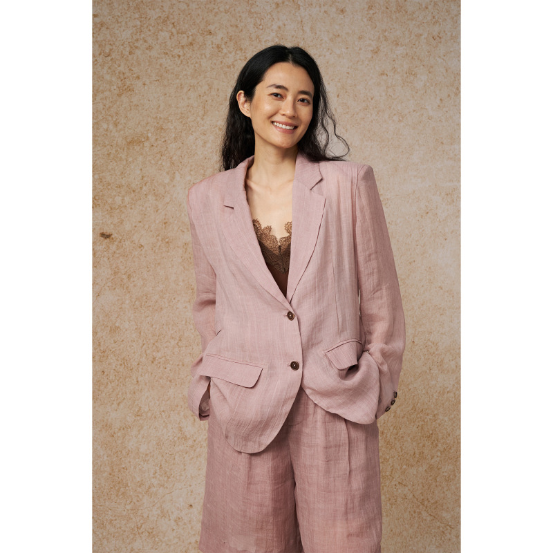 Comos Cms Thirteen Lines Tencel Ramie Breathable Sun Protection Blazer Jacket for Women Summer Thin Style 258619