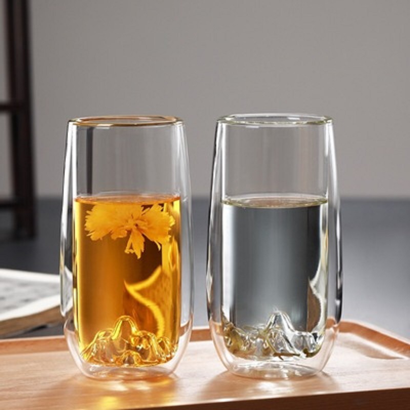 Nuevo Internet celebridad vidrio de doble capa montaña taza de té verde engrosada resistente al calor transparente taza de té de montaña taza de montaña