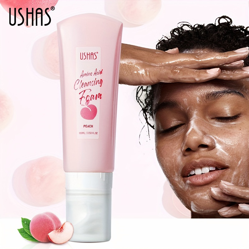 USHAS punto transfronterizo venta caliente melocotón tubo duro limpiador facial interfaz de limpieza refrescante e hidratante