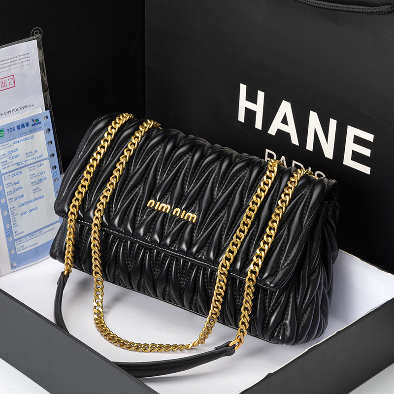 Bolso de cadena de nicho francés bolso de axila femenino 2024 nuevo bolso de moda plisado bolso de cuero genuino