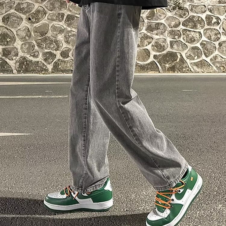 Pantalones vaqueros retro gris ahumado para hombres 24 marca de moda de primavera y otoño sueltos pantalones casuales de moda guapos pantalones rectos