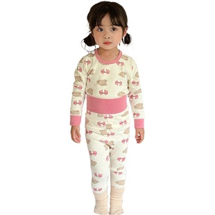 Baby's Autumn Clothes and Pants Cotton Baby's Thermal Underwear Set Boneless High Waist Belly Protector for Boys and Girls Thickened Home Clothes