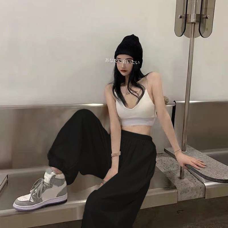 夏季运动裤子女宽松百搭潮流学生韩版哈伦裤束脚高腰休闲直筒套装|undefined