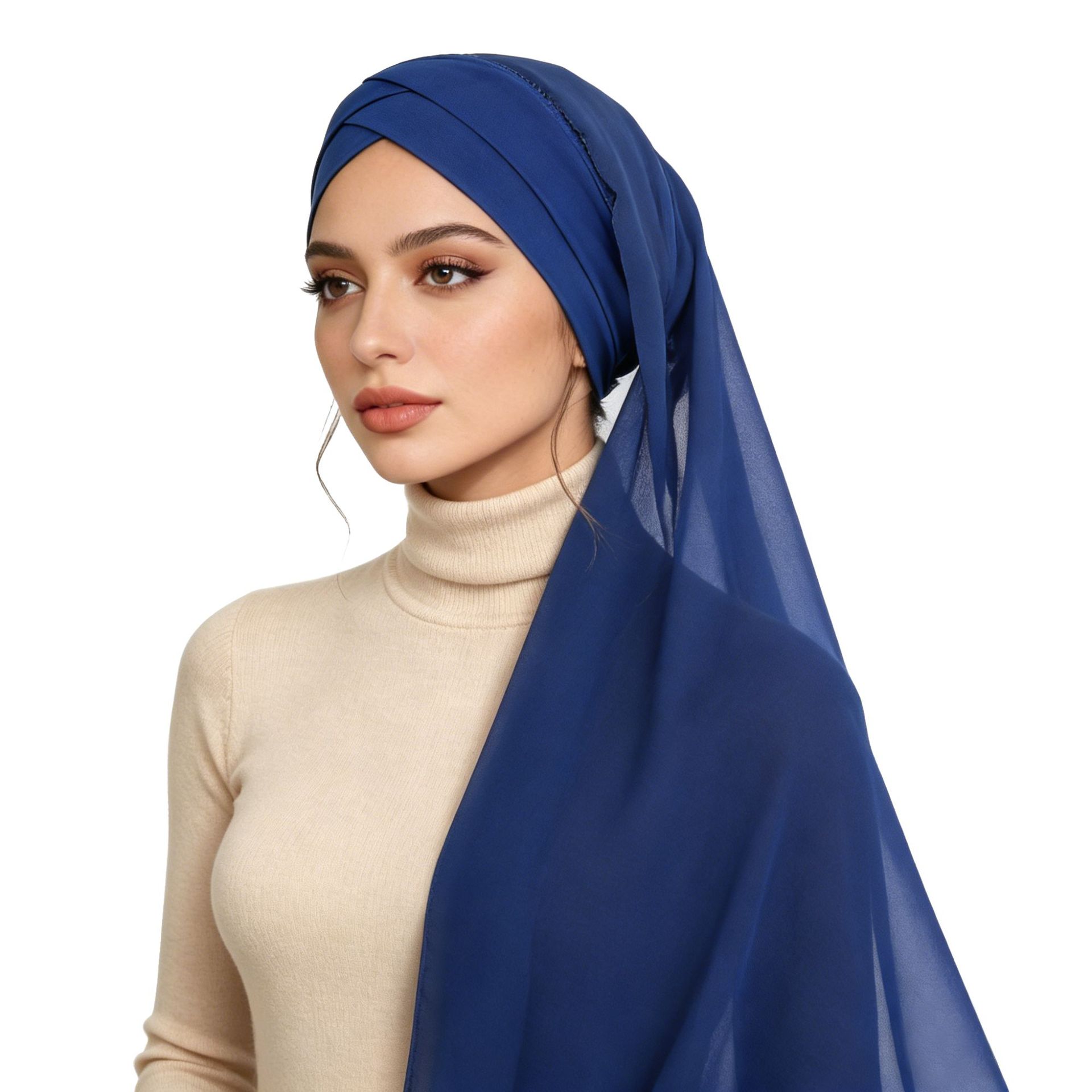 New Convenient Chiffon Headscarf, Suitable for All Seasons, Plain Chiffon Scarf, Women's Forehead Cross-Over Shawl Hat