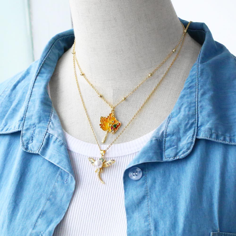 Fashion Dragonfly Copper Plating Artificial Pearls Zircon Pendant Necklace 1 Piece