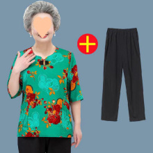 单件套装老年夏装仿棉麻女装老年人衣服老太太宽松衣服妈妈装恤