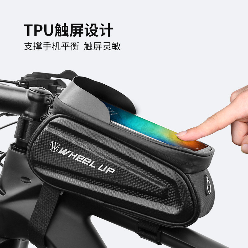 Bolsa de bicicleta de primavera y verano nueva bolsa delantera de bicicleta de montaña bolsa de tubo superior bolsa de sillín de pantalla táctil impermeable equipo de equitación bolsa de coche