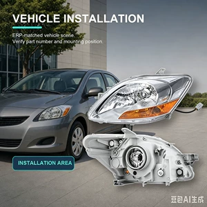 Compatible with 2007-2011 Toyota Yaris Vios front headlights, left side headlight / right side headlight, front of the vehicle