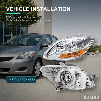 Compatible with 2007-2011 Toyota Yaris Vios front headlights, left side headlight / right side headlight, front of the vehicle (Ön faralar)
