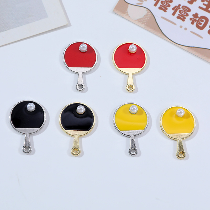 3-Color Table Tennis Racket DIY Alloy Jewelry Accessories Single Hanging Point Pearl Artificial Series Hand Rope Pendant Key Pendant