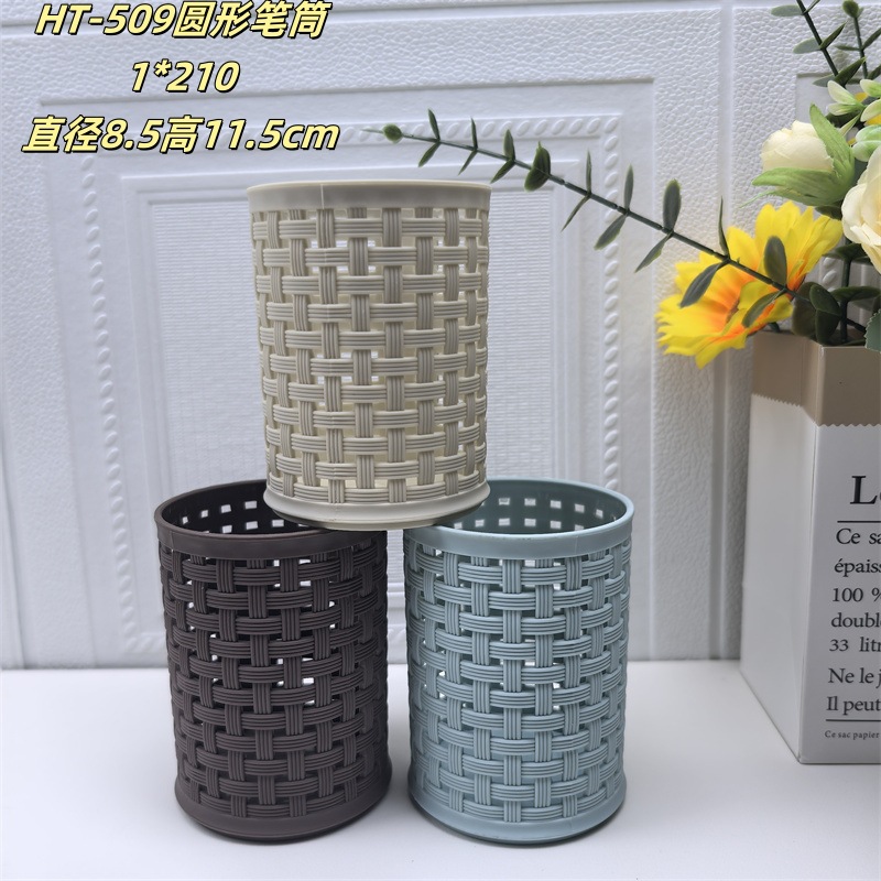 Mayorista oficina barril bolígrafo transparente cuadrado redondo bolígrafo casero cepillo de maquillaje canasta de almacenamiento bolígrafo de plástico