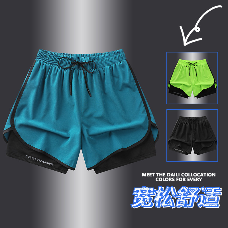 Sports Running Fake Two-Piece Shorts Men's Fitness Three-Point Pants Loose Quick-Drying Training Marathon Casual Quick-Drying Pants
