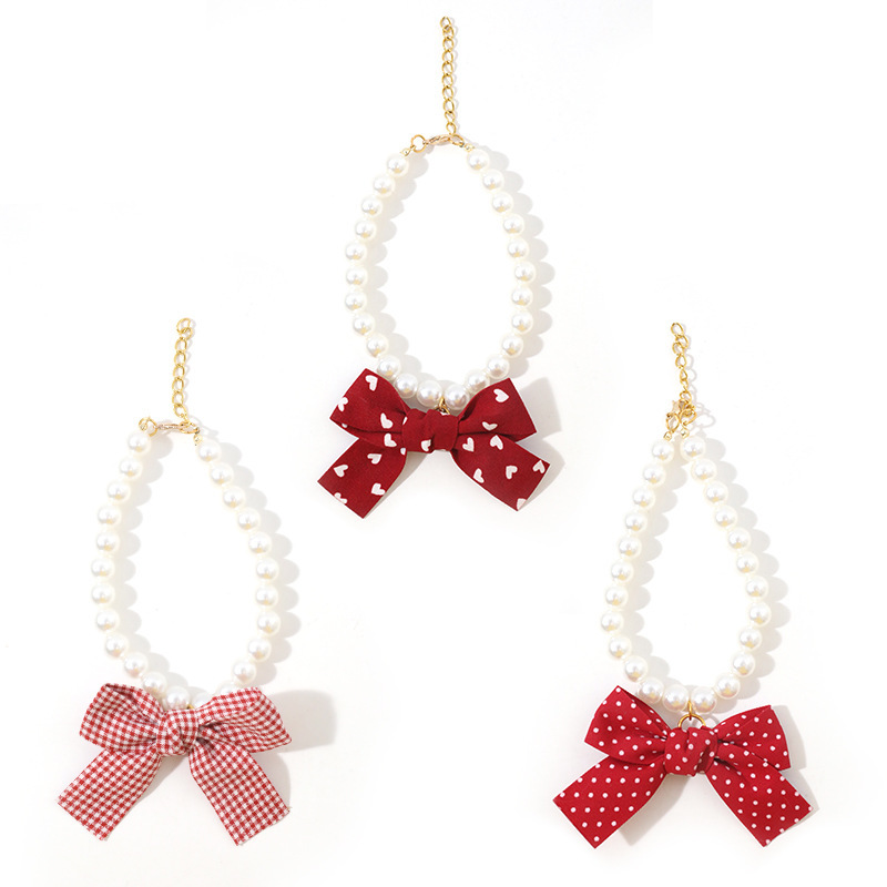 Collar de perlas de gato de simulación collar de arco cómodo perro pequeño amor perro colgante de moda joyas de mascotas