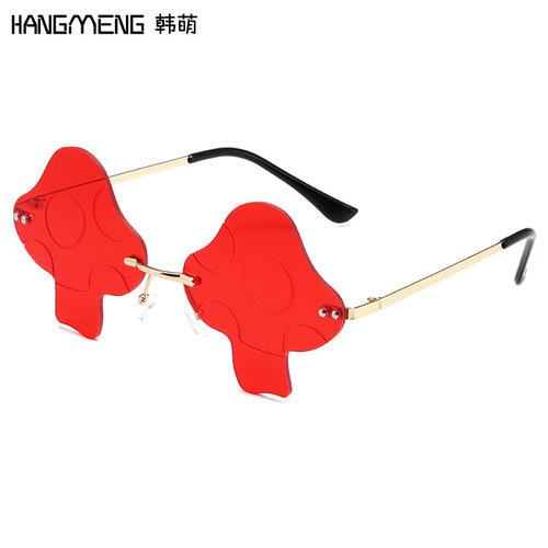 新款蘑菇太阳镜无框墨镜个性时尚舞会眼镜凹造型跨境太阳眼镜