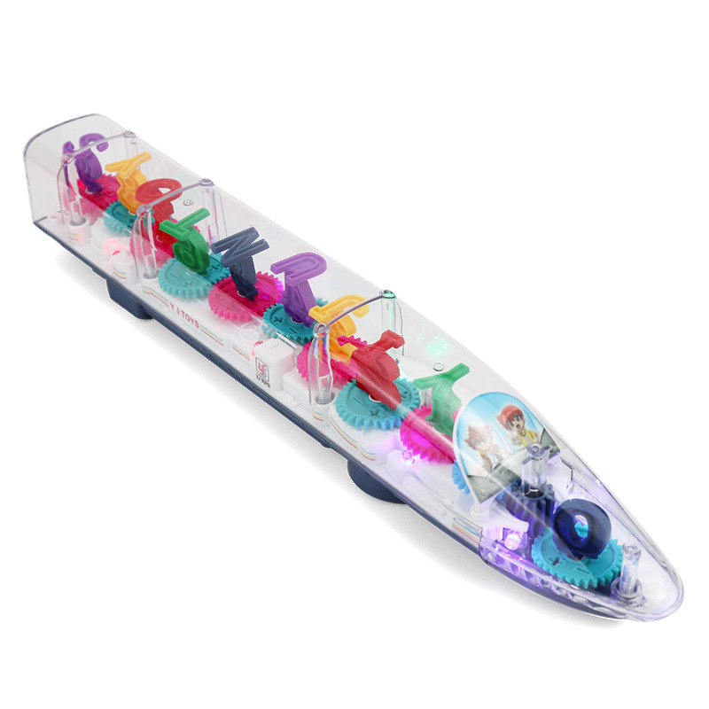 Tiktok mismo tren de engranajes transparente luz música Universal para caminar los niños educativos coche juguete eléctrico puesto caliente