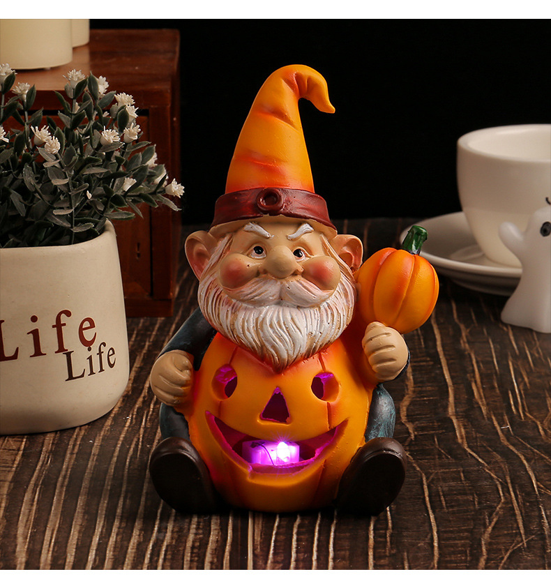 Home & Garden holding pumpkin old man goblin luminous ornaments novel garden dwarf decoration resin craft ornaments_voghion.com