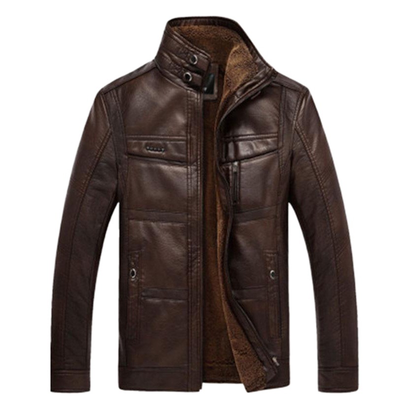 Abrigo de cuero de los hombres ocasionales abrigo de cuero de los hombres piel integrada forrada de lana engrosada fábrica al por mayor comercio exterior abrigo de cuero ropa de medio año