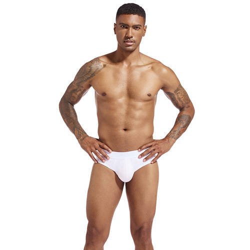 Men's pure cotton low-rise solid color triangle briefs summer breathable ribbed shorts elastic comfortable tight fashion