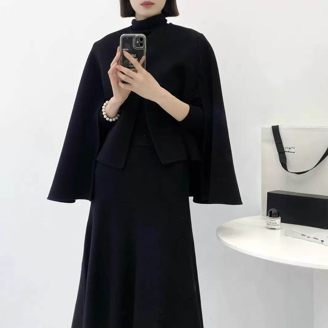 小个子披肩斗篷外套双面羊毛大衣短款设计感秋冬女黑色驼色25年