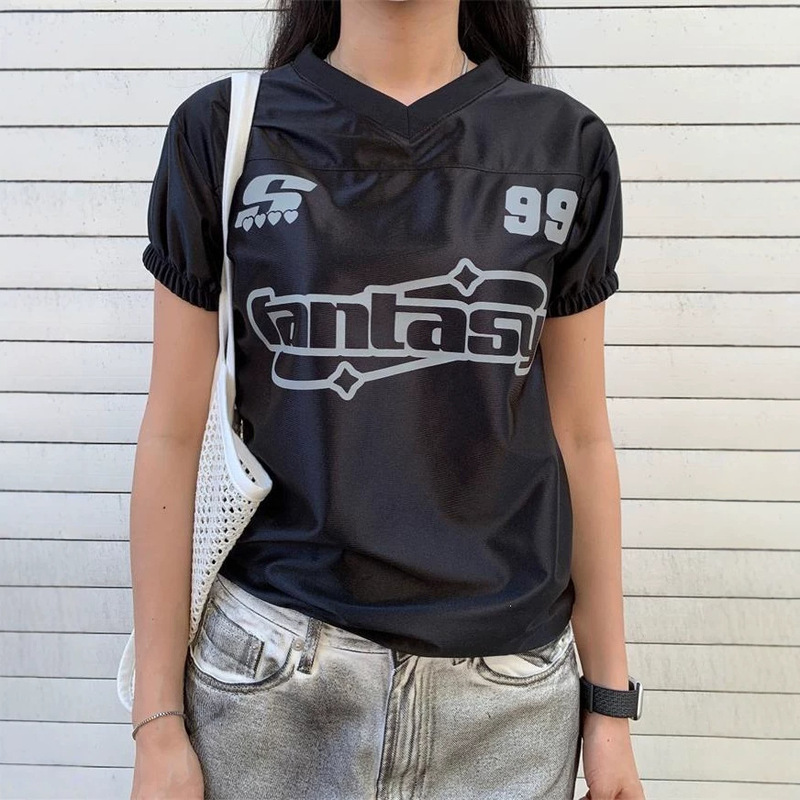 4 Colors Summer Korean Letter Sports Retro Harajuku Style Letter Print Short-Sleeved Top T-Shirt Girl Academy
