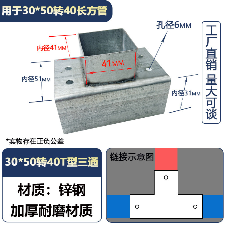 角管コネクタ、溶接不要のスナップ固定金具、直角二方三方向鉄管ガードレール、亜鉛メッキストレート|undefined