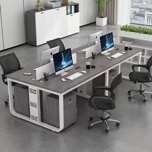Simple Staff Desk for 4 People, Staff Desk for 6 People, Desk and Chair Combination, Computer Desk Screen Card Slot