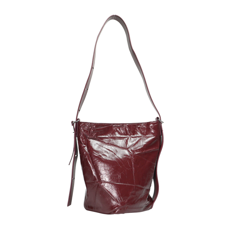 Women's Korean version of super fiber leather bucket with hand grip pattern, high-quality texture, wrinkled and lazy_voghion.com