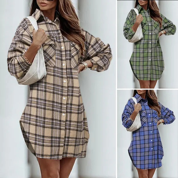 Women's Printed Plaid Plus Size Pocket Shirt Dress 15 Women's Printed Plaid Plus Size Pocket Shirt Dress