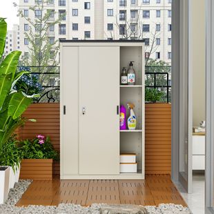Outdoor Balcony Cabinet Outdoor Multi-Functional Cleaning Storage Cabinet Waterproof Sun Protection Storage Cabinet Sliding Door Wardrobe