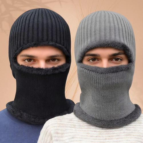 Winter face mask, thick outdoor warm cycling cap, windproof and cold-resistant, neck gaiter, knitted woolen hat, round top