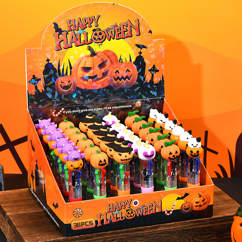 Ventas transfronterizas calientes de Halloween bolígrafo de cuatro colores mini serie de dibujos animados lindos bolígrafo de color para estudiantes papelería bolígrafo de regalo