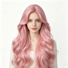 Fullwigs全头套亚马逊粉色假发女中分大波浪长卷发24in许昌工厂
