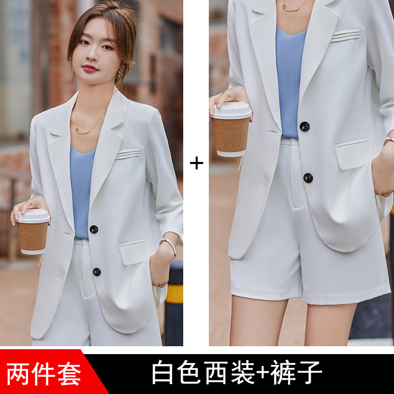 White classic suit jacket, shorts