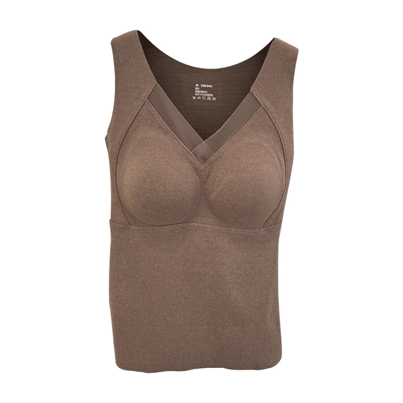 2024 새로운 가을, 겨울 따뜻한 조끼 여성 그래 핀 겨울 무료 브래지어 아름다운 다시 고정 컵 탑 따뜻한 옷