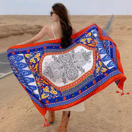 2025新款棉麻印花围巾复古棉麻民族风遮阳披肩女沙滩巾直销批发