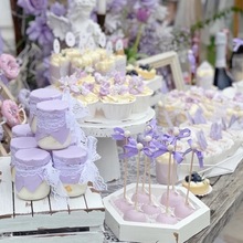 甜品架一次性托盘紫色婚礼子蛋糕插件推推贴纸布丁封口派对布置