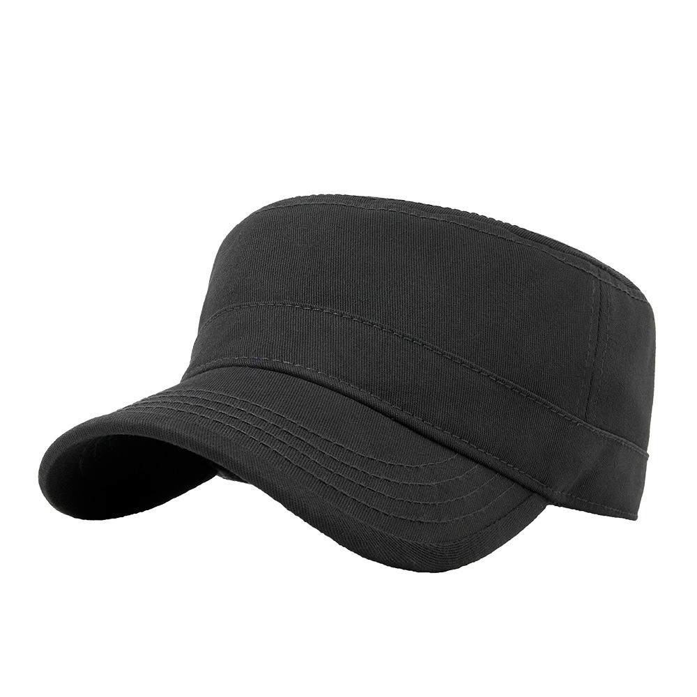 無地の純綿フラットトップハット、メンズ、大きいサイズ、韓国風ミリタリーハット、中高年向け多用途帽子、おしゃれなアウトドア日よけ帽子