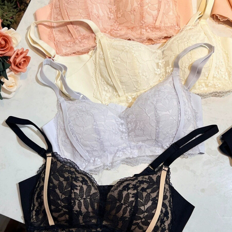 Lace sexy underwear, supporting wireless bra, set