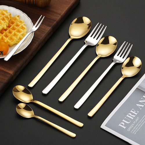 304 stainless steel Korean spoon and fork long handle salad spoon dessert spoon fork coffee stirring spoon household stainless steel tableware