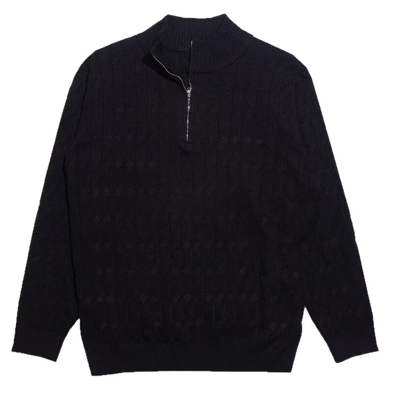 Autumn Half Zip Stand Collar Knitting Sweater Men's Fashion Fried Dough Twists Long Sleeve Sweater_voghion.com