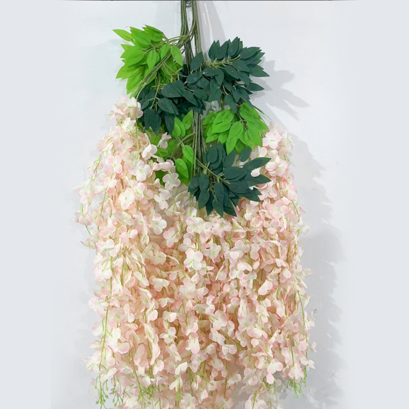 Explosiones transfronterizas simulación de flores de wisteria encriptada decoración de bodas colgantes flores de frijoles falsas flores de viña pasarela colgantes flores de wisteria