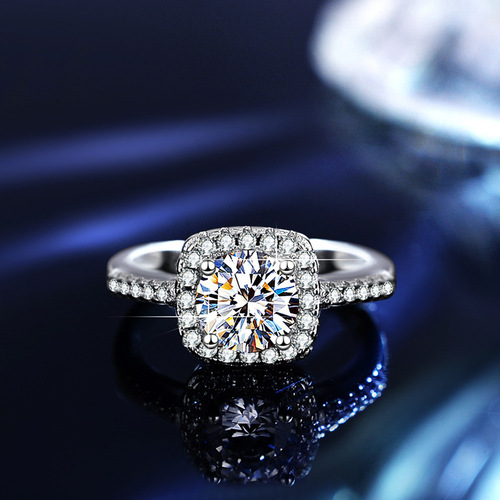 Hot selling 925 sterling silver ring moissanite one carat square package ring live broadcast with GRA certificate one code one certificate