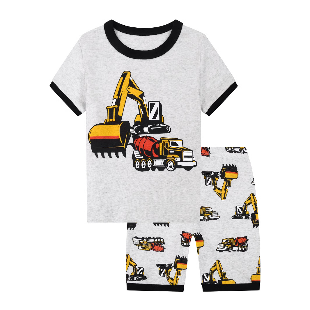 European and American children's clothing home clothes pajamas air conditioning clothing boys and girls short sleeve shorts cartoon excavator one