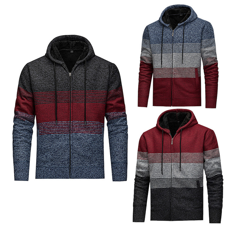 Amazon otoño invierno cardigan chaqueta hombre Europa América y América suéter con capuz chaqueta de punto casual