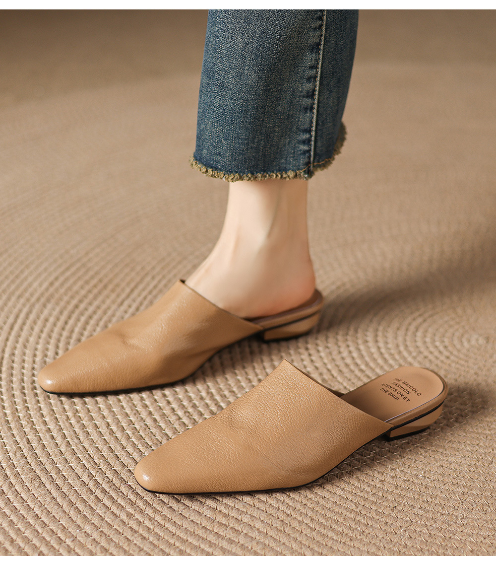 Giày mule nữ da cừu mũi vuông đế bệt — đen chi tiết 22