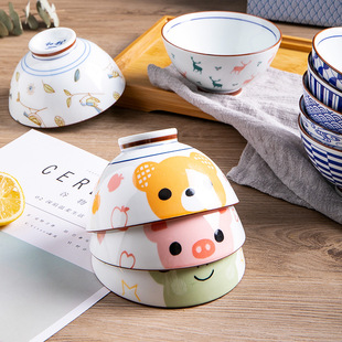 Jingdezhen Tableware Dishes suit Household Japanese-style Ceramic Bowl Student Rice Bowl Simple Cute Cartoon Creative Gift Box